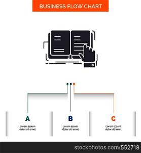 book, lesson, study, literature, reading Business Flow Chart Design with 3 Steps. Glyph Icon For Presentation Background Template Place for text.. Vector EPS10 Abstract Template background