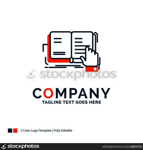 book, lesson, study, literature, reading Logo Design. Blue and Orange Brand Name Design. Place for Tagline. Business Logo template.