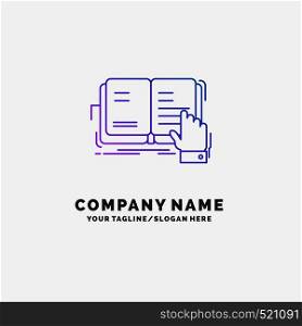 book, lesson, study, literature, reading Purple Business Logo Template. Place for Tagline. Vector EPS10 Abstract Template background