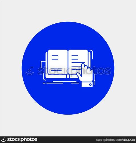book, lesson, study, literature, reading White Glyph Icon in Circle. Vector Button illustration. Vector EPS10 Abstract Template background