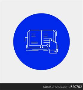 book, lesson, study, literature, reading White Line Icon in Circle background. vector icon illustration. Vector EPS10 Abstract Template background