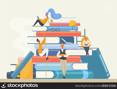 Book library banner with people characters vector image