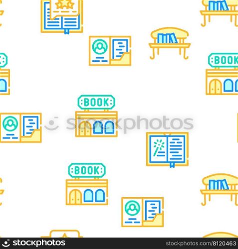 Book Library Shop Vector Seamless Pattern Color Line Illustration. Book Library Shop Vector Seamless Pattern