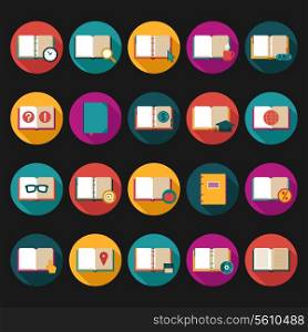 Book literature flat icons set with education and business symbols isolated vector illustration