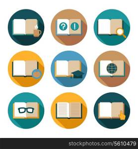 Book literature publishing bookstore flat icons set with isolated vector illustration