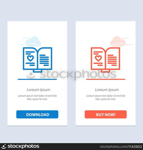 Book, Love, Heart, Wedding Blue and Red Download and Buy Now web Widget Card Template