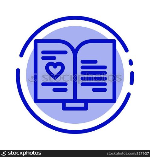 Book, Love, Heart, Wedding Blue Dotted Line Line Icon