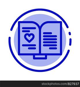 Book, Love, Heart, Wedding Blue Dotted Line Line Icon