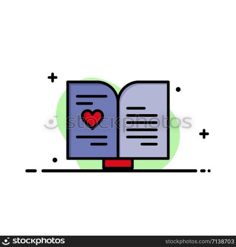 Book, Love, Heart, Wedding Business Flat Line Filled Icon Vector Banner Template