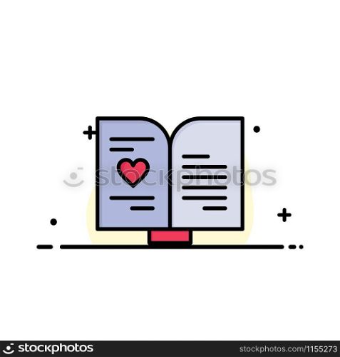 Book, Love, Heart, Wedding Business Logo Template. Flat Color