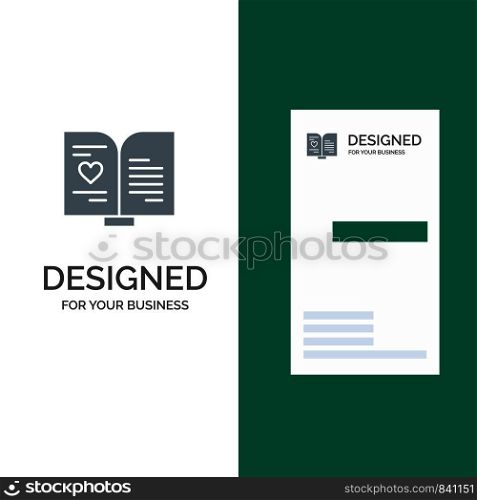 Book, Love, Heart, Wedding Grey Logo Design and Business Card Template