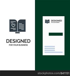 Book, Love, Heart, Wedding Grey Logo Design and Business Card Template
