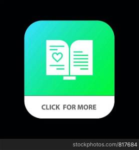 Book, Love, Heart, Wedding Mobile App Button. Android and IOS Glyph Version