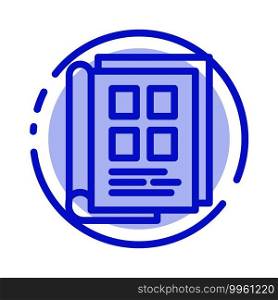 Book, Newspaper, Paper, Notebook, Phonebook Blue Dotted Line Line Icon