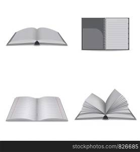 Book notebook icons set. Realistic illustration of book notebook vector icon for web. Book notebook icons set, realistic style