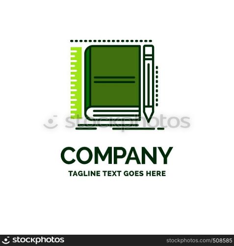 Book, notebook, notepad, pocket, sketching Flat Business Logo template. Creative Green Brand Name Design.