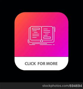 Book, Novel, Story, Writing, Theory Mobile App Button. Android and IOS Line Version