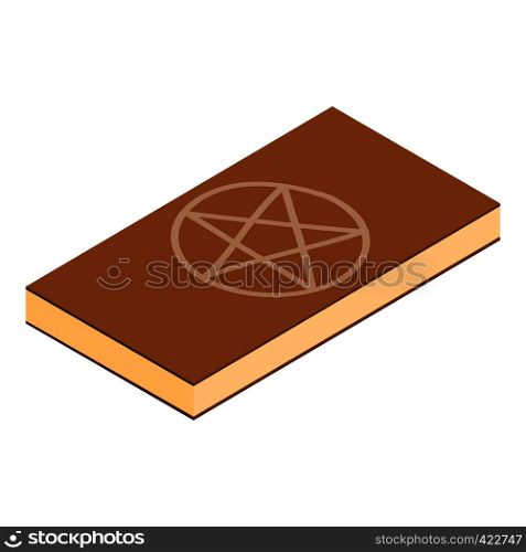 Book of black magic isometric 3d icon. Leather book with pentagram isolated on a white . Book of black magic isometric 3d