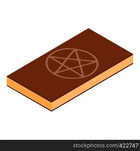Book of black magic isometric 3d icon. Leather book with pentagram isolated on a white . Book of black magic isometric 3d