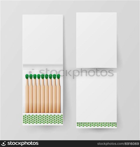 Book Of Matches Vector. Top View Closed Opened Blank. For Adding Your Packing Design And Advertising. Realistic Illustration. Book Of Matches Vector. Top View Closed Opened Blank. For Adding Your Packing Design And Advertising. Realistic