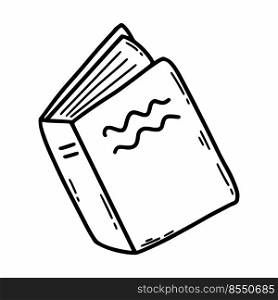 Book on white background. Textbook. Vector doodle illustration. Sketch.