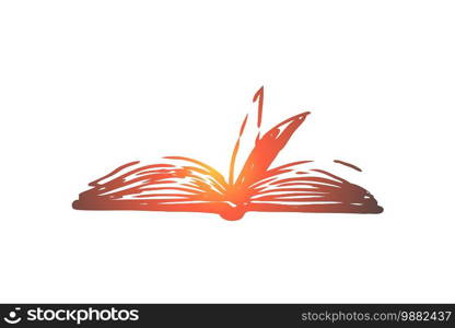 Book, open, paper, literature, knowledge concept. Hand drawn open book with empty pages concept sketch. Isolated vector illustration.. Book, open, paper, literature, knowledge concept. Hand drawn isolated vector.