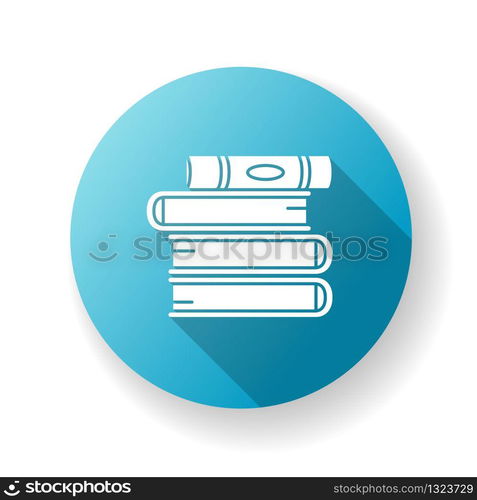 Book pile blue flat design long shadow glyph icon. Stack of hardcover textbooks. School assignment. Self education and knowledge. Teach and study. Library collection. Silhouette RGB color illustration