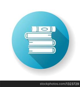 Book pile blue flat design long shadow glyph icon. Stack of hardcover textbooks. School assignment. Self education and knowledge. Teach and study. Library collection. Silhouette RGB color illustration