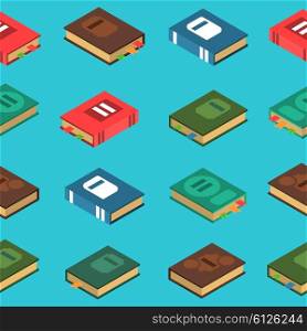Book Seamless Pattern . Printed book seamless pattern on blue background isometric vector illustration
