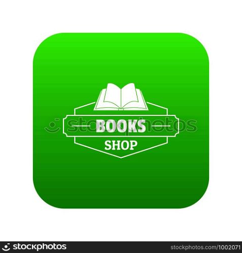 Book shop icon green vector isolated on white background. Book shop icon green vector