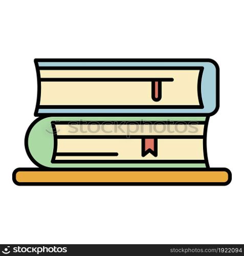 Book stack icon. Outline book stack vector icon color flat isolated on white. Book stack icon color outline vector