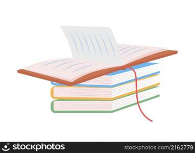 Book stack semi flat color vector item. Realistic object on white. Reading literature. Pile of hardcover notebooks isolated modern cartoon style illustration for graphic design and animation. Book stack semi flat color vector item