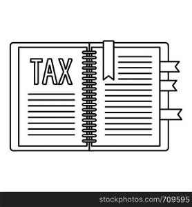 Book tax icon. Outline illustration of book tax vector icon for web. Book tax icon, outline style