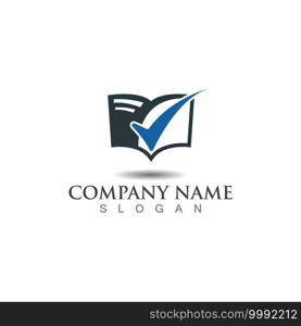 Book with check mark logo accounting analytic vector design template