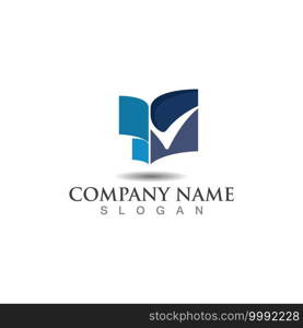 Book with check mark logo accounting analytic vector design template