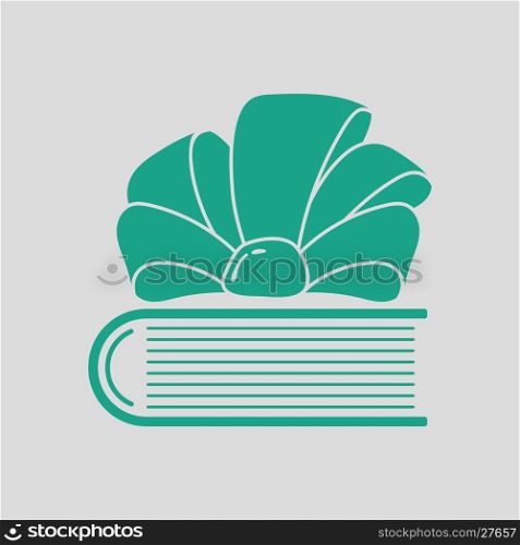 Book with ribbon bow icon. Gray background with green. Vector illustration.