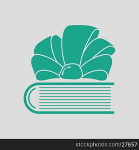 Book with ribbon bow icon. Gray background with green. Vector illustration.