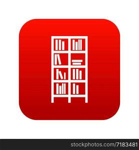 Bookcase in simple style isolated on white background vector illustration. Bookcase icon digital red