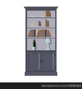 Bookcase with Books. Flat Vector Isolated Illustration. Cabinet, Office or Bookstore Furniture Vintage Decoration. Textbook Publishing House. Classic Education Literature for Knowledge.. Bookcase with Books. Flat Vector Illustration.