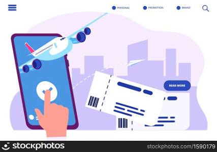 Booking online tickets vector concept. Buy or check in. Illustration of online ticket, tourism and travel, vacation and journey by plane. Booking online tickets vector concept. Buy or check in