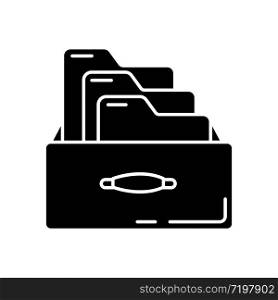 Bookkeeping card system black glyph icon. Paper documents systematization, data folders. Paperwork, accounting documentation archive. Silhouette symbol on white space. Vector isolated illustration