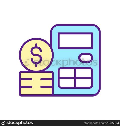 Bookkeeping RGB color icon. Business analytics. Financial accounting and banking. Company transactions recording. Calculate money. Isolated vector illustration. Simple filled line drawing. Bookkeeping RGB color icon