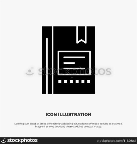 Bookmark, Book, Education, Favorite, Note, Notebook, Reading solid Glyph Icon vector