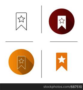Bookmark with star icon. Add to favorite. Flat design, linear and color styles. Isolated vector illustrations. Bookmark with star icon