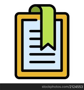 Bookmarked digital book icon. Outline bookmarked digital book vector icon color flat isolated. Bookmarked digital book icon color outline vector