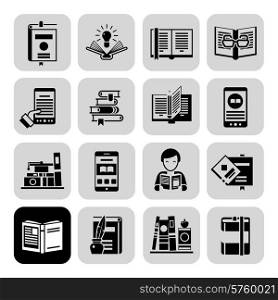 Books and magazines bookstore and library icons black set isolated vector illustration. Books Icons Black Set