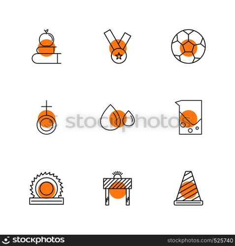Books , apple , football , cone , medal , jug , male , drops, cutter , saw , wood cutter ,icon, vector, design, flat, collection, style, creative, icons