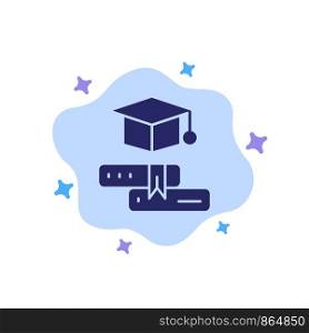 Books, Cap, Education, Graduation Blue Icon on Abstract Cloud Background