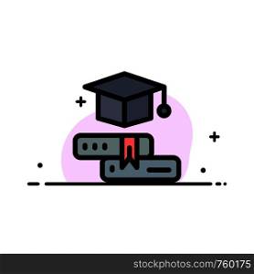 Books, Cap, Education, Graduation Business Flat Line Filled Icon Vector Banner Template