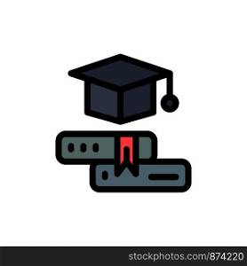 Books, Cap, Education, Graduation Flat Color Icon. Vector icon banner Template